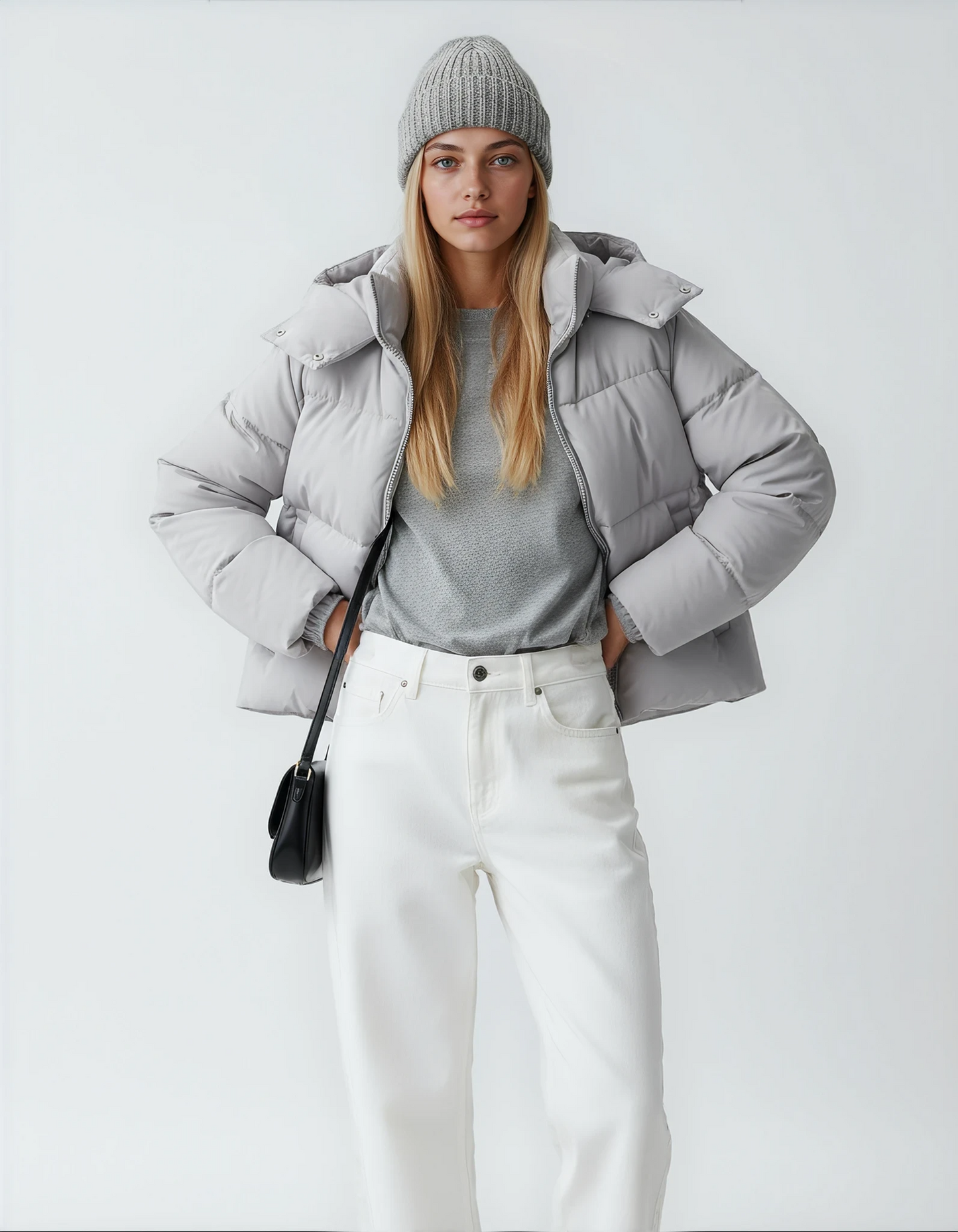 Kurtka Puchowa Damska | Oversize z Kapturem i Pikowanym Wzorem