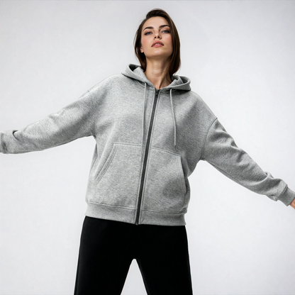 Bluza Damska z Kapturem | Rozpinana Oversize z Kieszeniami Kangurkami