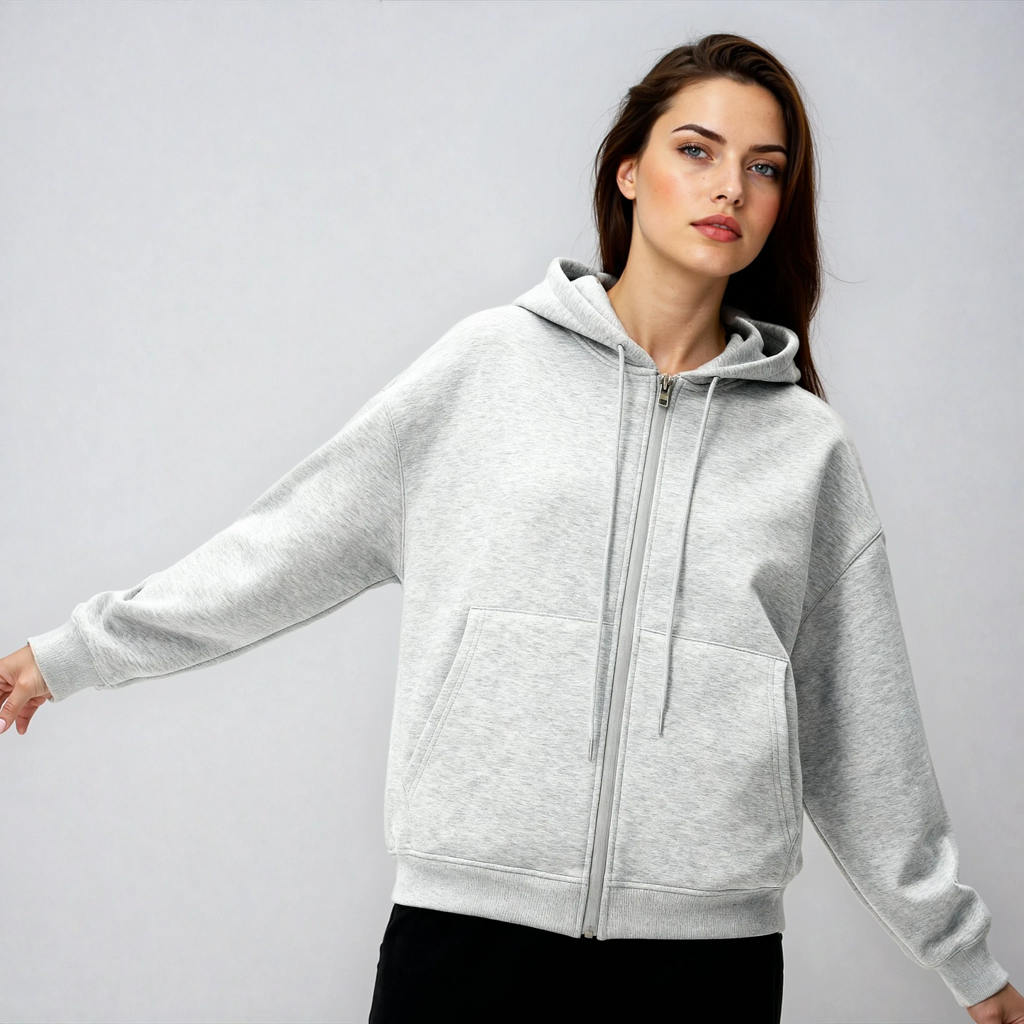 Bluza Damska z Kapturem | Rozpinana Oversize z Kieszeniami Kangurkami