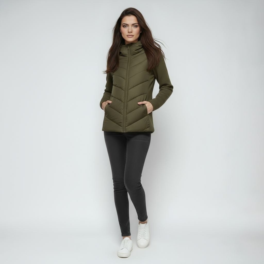 Kurtka damska pikowana z kapturem i zamkiem błyskawicznym