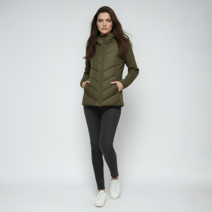 Kurtka damska pikowana z kapturem i zamkiem błyskawicznym