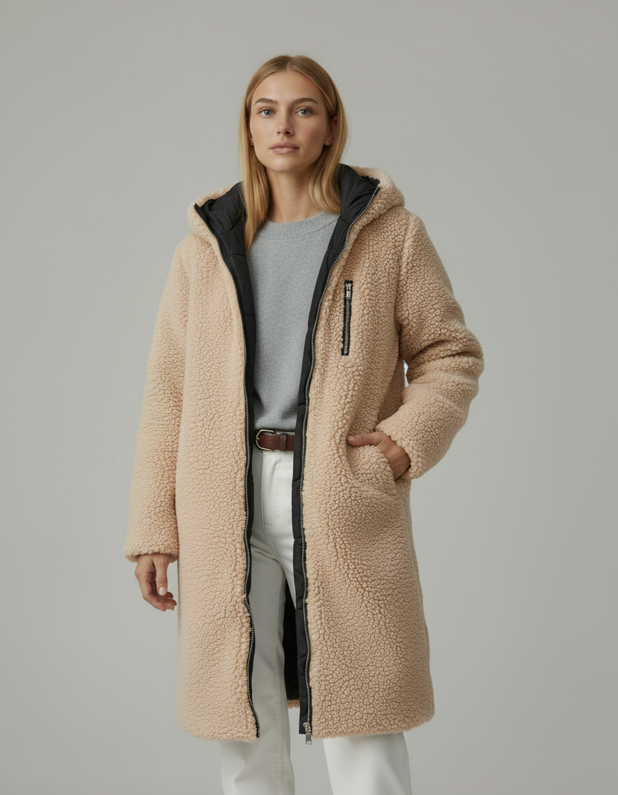 Damska długa kurtka pikowana z kapturem | Zimowa