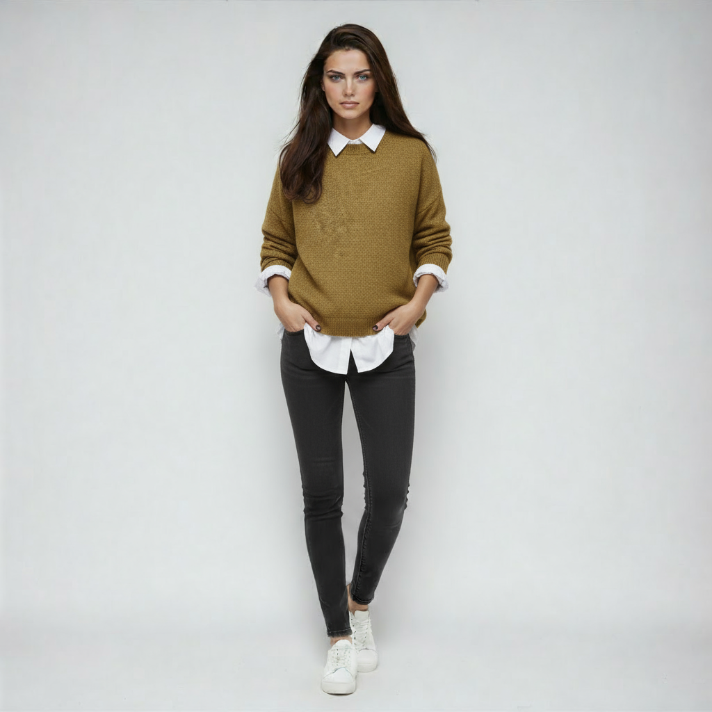 Sweter Damski z Okrągłym Dekoltem | Modny Luźny Krój do Stylizacji Casual