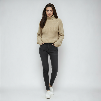 Sweter Damski z Golfem | Klasyczny Gruby Splot w Stylu Oversize