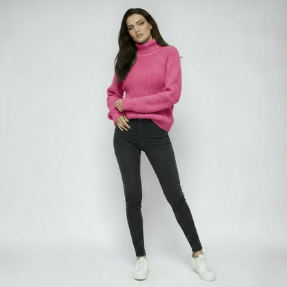 Sweter Damski z Golfem | Klasyczny Gruby Splot w Stylu Oversize