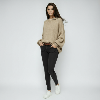 Sweter Damski Oversize | Luźny Model z Okrągłym Dekoltem