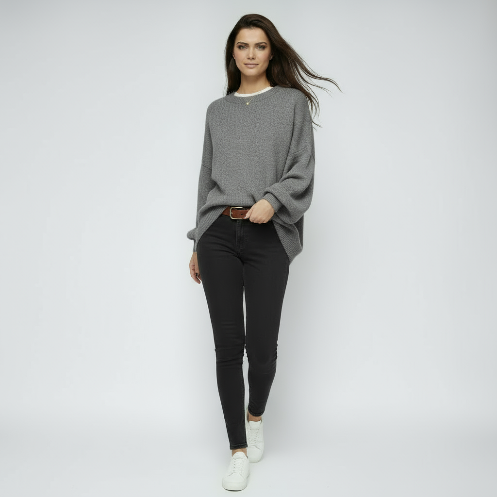 Sweter Damski Oversize | Luźny Model z Okrągłym Dekoltem