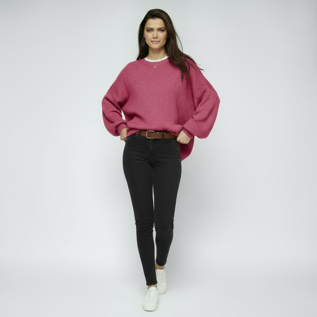 Sweter Damski Oversize | Luźny Model z Okrągłym Dekoltem