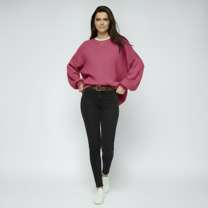 Sweter Damski Oversize | Luźny Model z Okrągłym Dekoltem