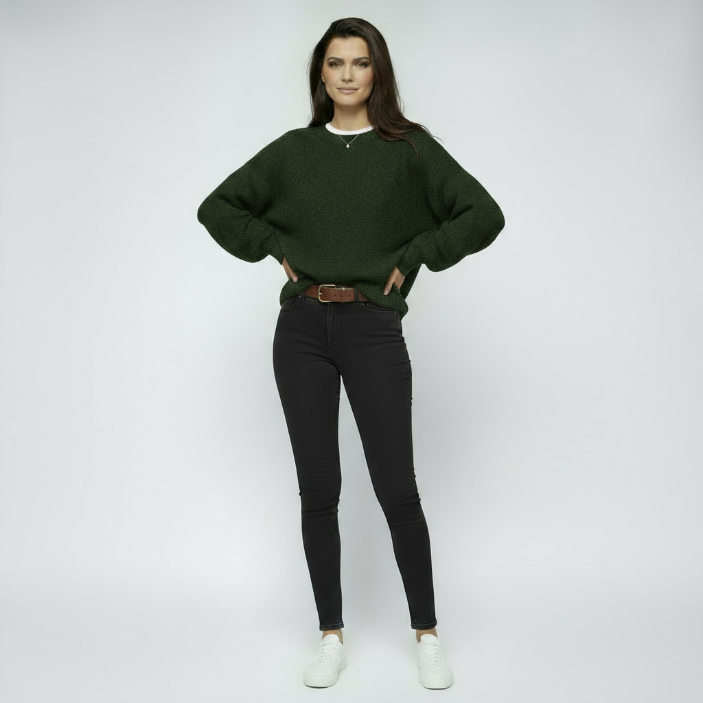 Sweter Damski Oversize | Luźny Model z Okrągłym Dekoltem