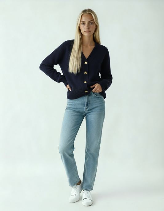 Kardigan Damski z Dekoltem V | Elegancki Sweter Rozpinany z Guzikami