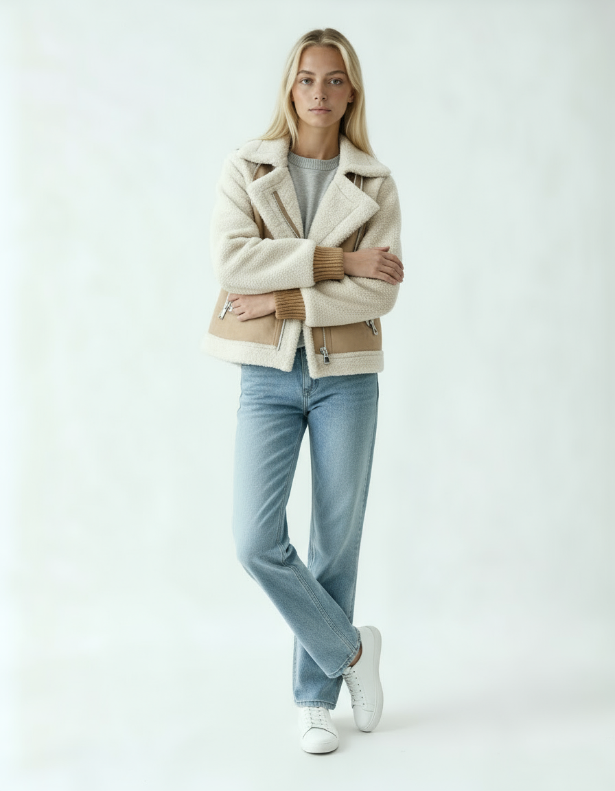 Kurtka Damska z Kożuchem | Stylowa Ramoneska z Eko Skóry i Futerkiem